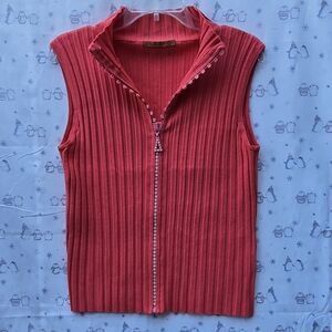 Belldini Hot Pink Ribbed Sleeveless Zip Vest with Jewel Buttons. L